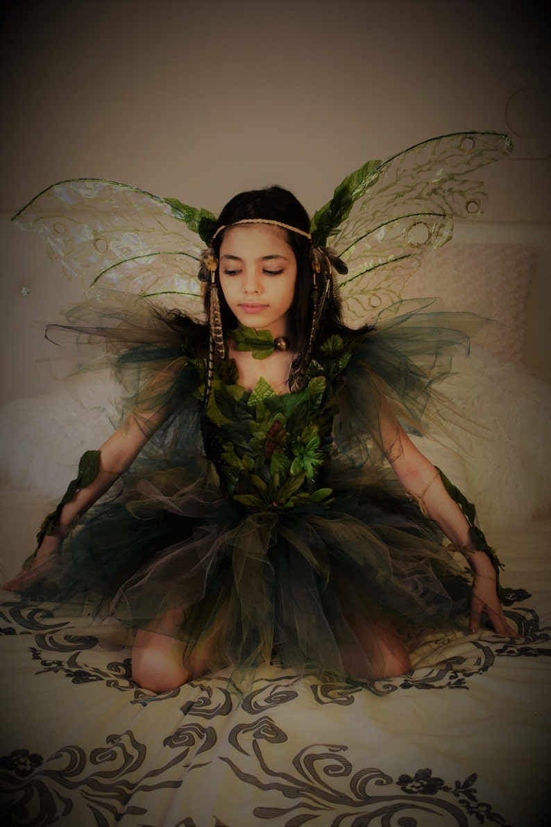 Woodland fairy dress fairy birthday dress fairy costume,Woodland fairy dress,Green foliage leaf fairy costume fairy festival costume