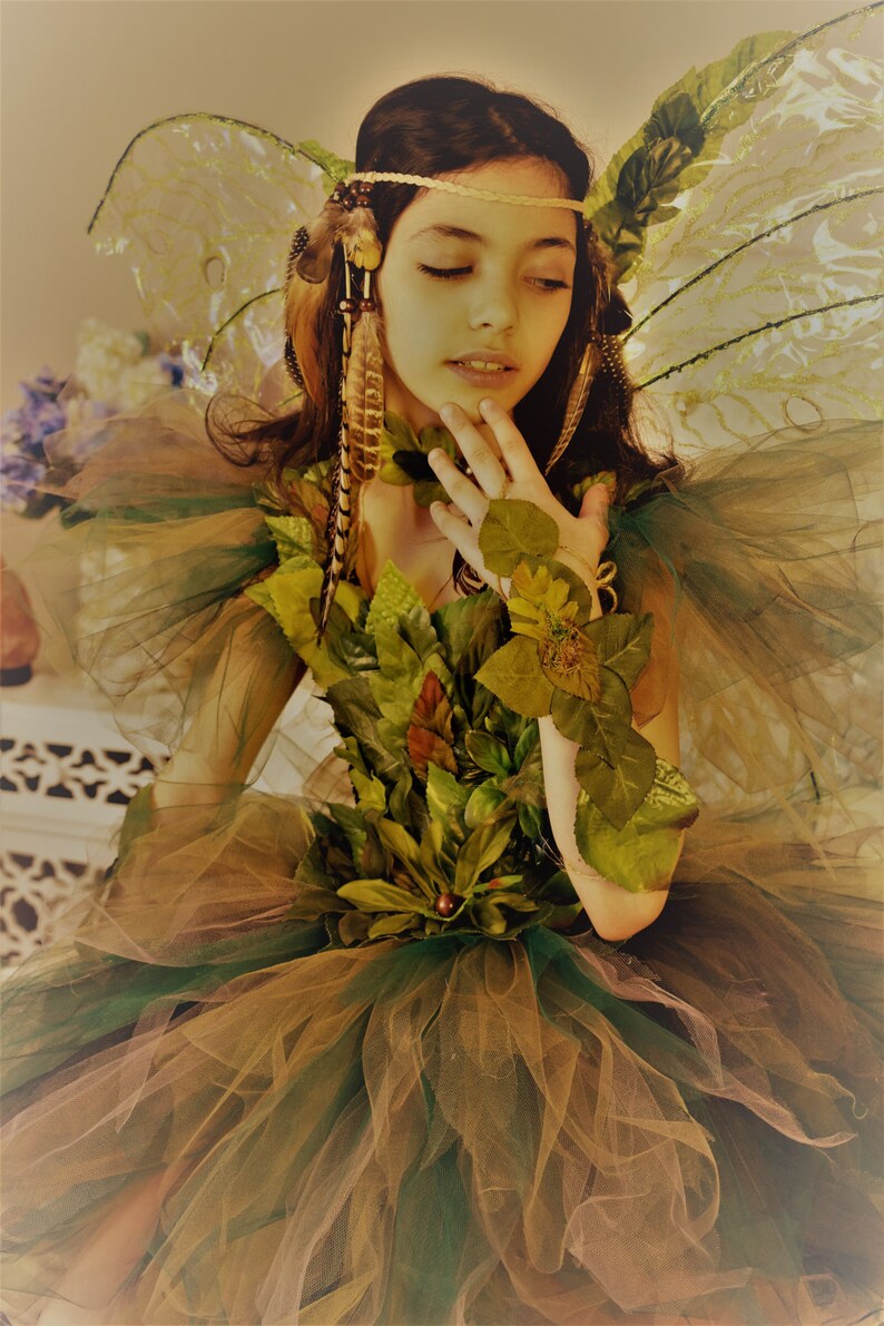 Woodland fairy dress fairy birthday dress fairy costume,Woodland fairy dress,Green foliage leaf fairy costume fairy festival costume
