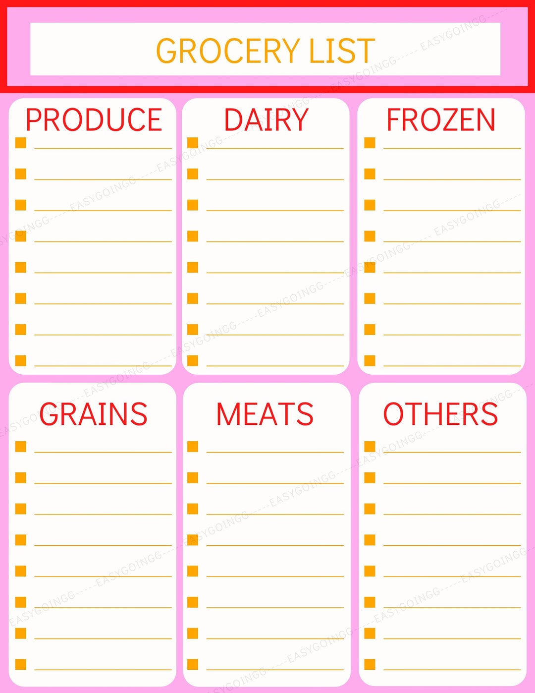 Printable Grocery Shopping List - Etsy