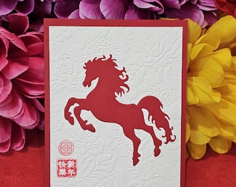 2026 Year of the Horse Card, Handmade Lunar New Year Horse Card, Handmade Chinese New Year Card, Handmade Blessing Card