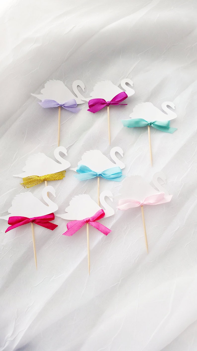 Set of 12 Swan Cupcake Topper-Food Pick-Party Pick