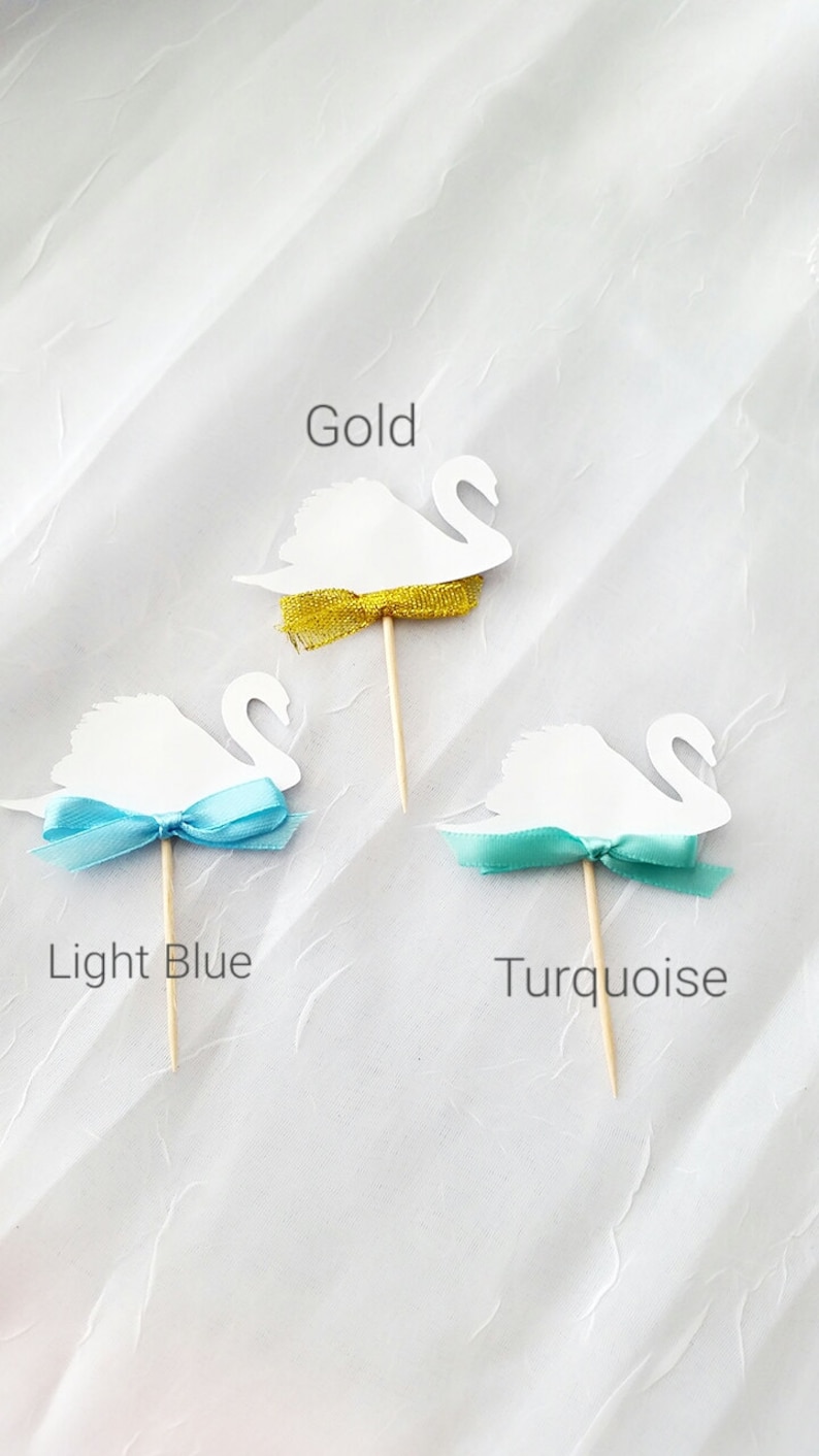 Set of 12 Swan Cupcake Topper-Food Pick-Party Pick