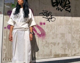 Custom Knee Length Cream Boho Kimono, Maxi Raglan Sleeves Robe by Kotytostylelab Clothing