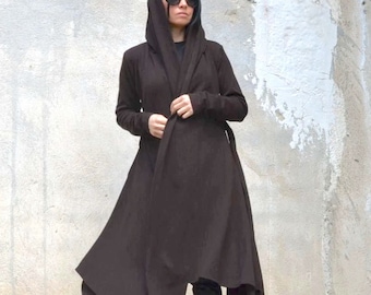 Winter Cloak with Hood, Long Hooded Cape, Wool Sweater Cape Coat, Oversized Cardigan