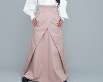 High Waist Maxi Skirt with Pockets: Cotton Wedding Guest Skirt
