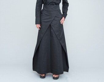 Jupe taille haute noire grande taille avec poches, jupe Alt Maxi droite au sol