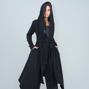 Maxi Black Cardigan, Custom Knit Cloak,Black Wrap Top , Rockstar clothing by Kotyto