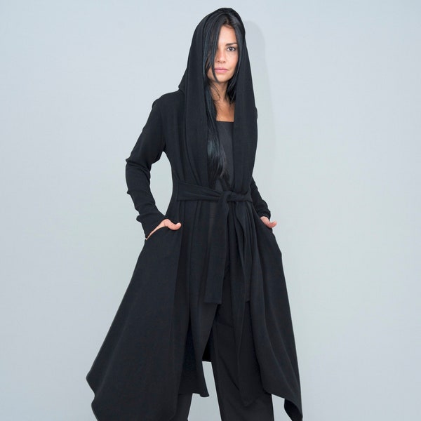 Maxi Black Cardigan, Custom Knit Cloak,Black Wrap Top , Rockstar clothing by Kotyto o