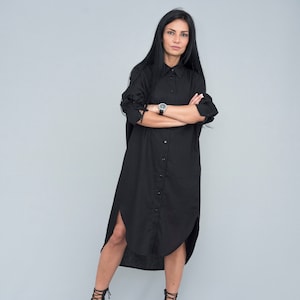 Black  Linen Shirt Dress with pockets K220617