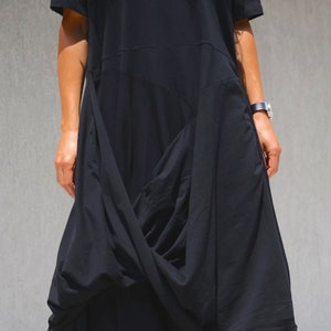 Assymetrical Extravagant Summer Dress, Black Plus Size Draped Dress by Kotytostylelab Clothing