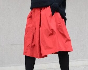 Red Skater Skirt Grunge for Plus Size, Custom Knee Length Tartan Plaid Skirts