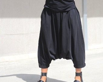 Schwarze Haremshose Frauen, Benutzerdefinierte Hose mit weitem Bein für Plus Größe Damen