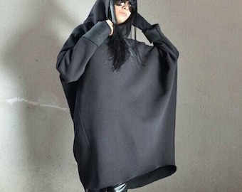 Extravagant Hoodie Dress, Asymmetrical High Neck Hoodie