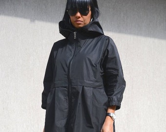 Rain Coats for Women with Hood and Pockets, Midi Waterproof Windbreaker Cyberpunk Jacket