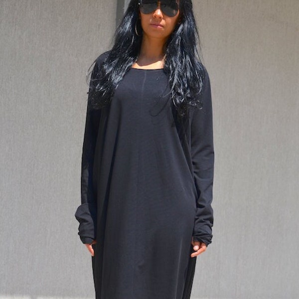 Asymmetrical Draped Dress, Extra Long Sleeves Kaftan by Kotytostylelab Clothing