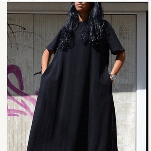 Oversize Avant Garde Dress, Black Maxi Dress, Plus Size Boho Dress by Kotyto Clothing