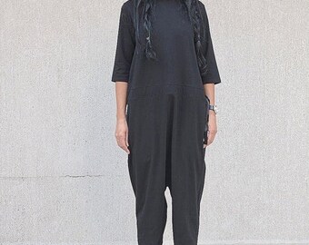 Raglan Sleeves Jumpsuit for Women, Long Comfy Boiler Suit by Kotyto Clothing