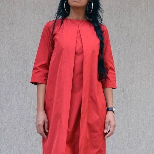 Mid Knee Maxi Dress, Oversize Comfy Tunic Dress by Kotyto Clothing