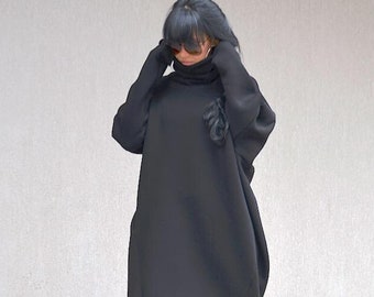 Oversize Slouchy Top Dress, Short Casual Winter Dress, Asymmetrical Warm Poncho, Urban Clothing, Outerwear for Women, Slouchy Clothing, Cozy