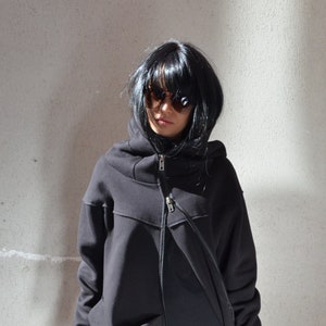 Extravagant Fleece Hoodie  , Asymmetrical zippered hoodie , Cyberpunk Hoodie