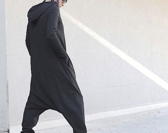 black jumpsuit with hood