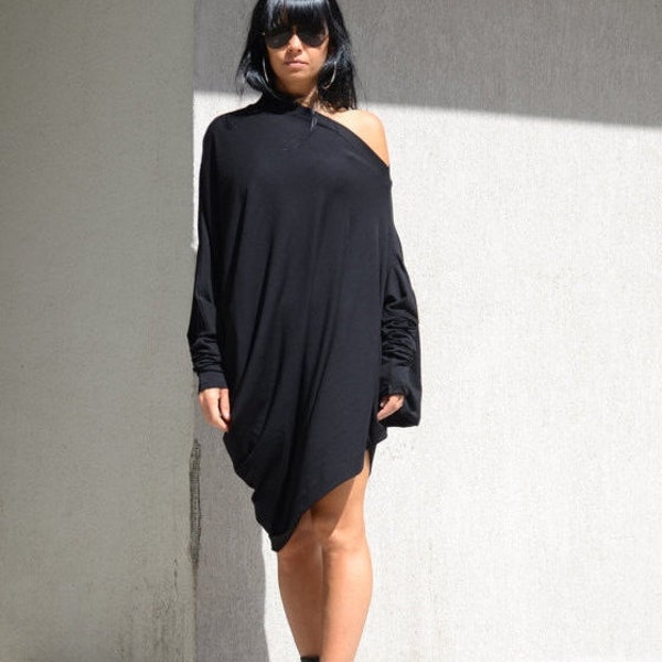 Asymmetrical Cold Shoulder Tunic, Loose Fitting Batwing Dress by Kotyto Clothing