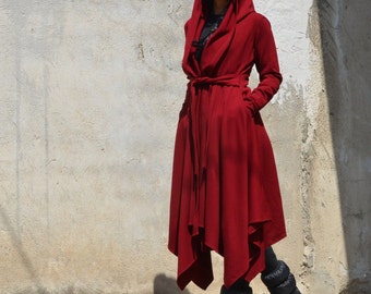 Elegant, hooded cloak, maroon red, classic outfit, long sleeves, excellent gift for her, suitable for plus sizes