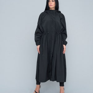Woman Black Long Raincoat With Zipper and Hood Windbreaker - Etsy