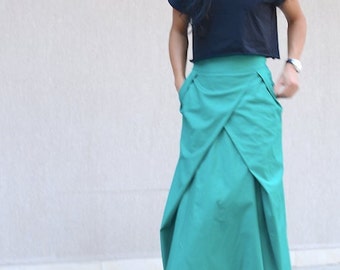 Long Pastel Blue Skirt for Party, High Waisted Hippie Skirt with Pockets for Every Day