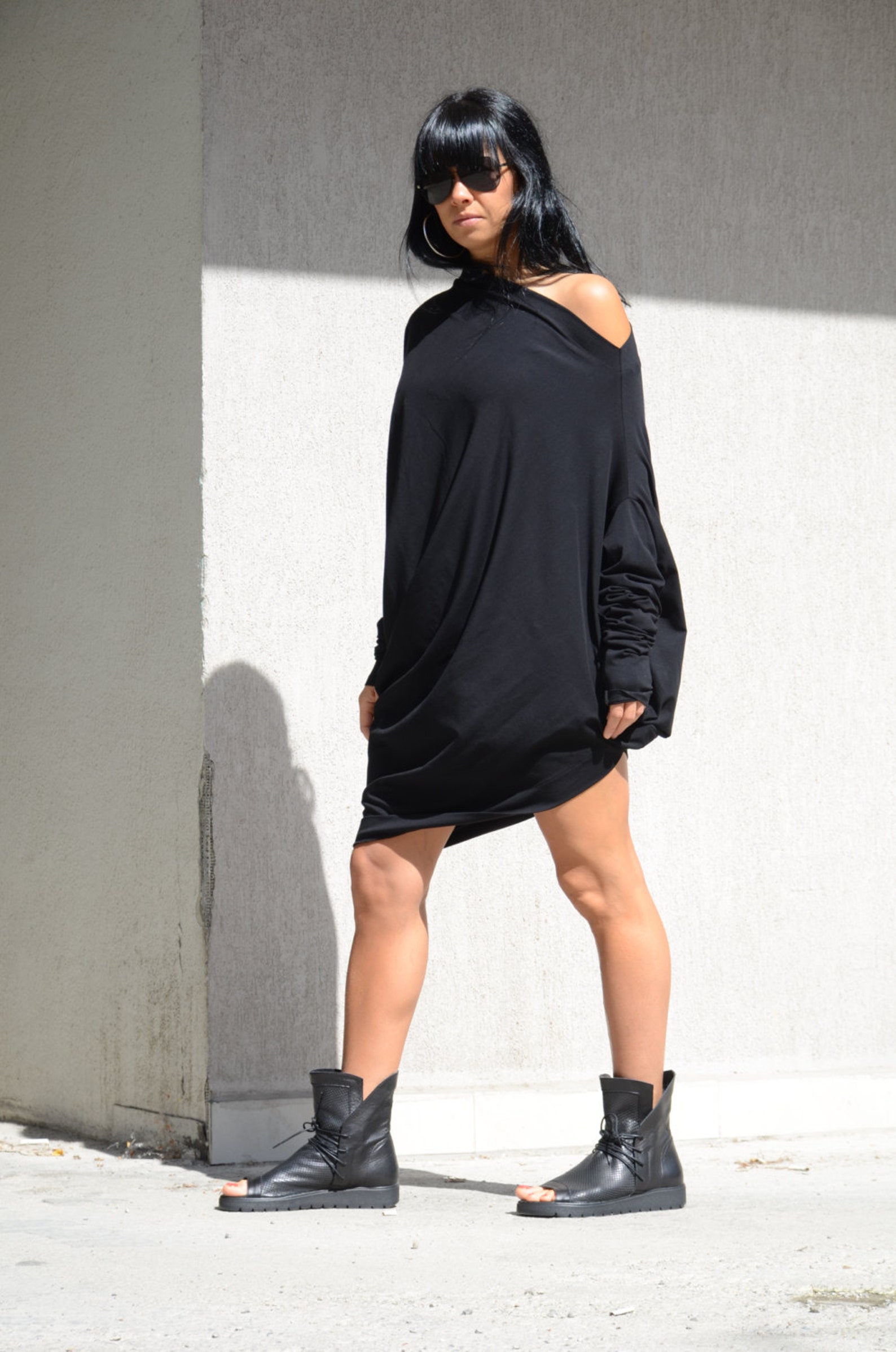 Oversize Black Dress With Extra Long Sleeves off Shoulder - Etsy