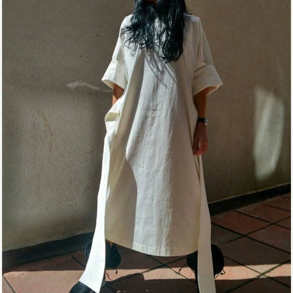 Long Cream Plus Size Kimono, Custom Raglan Sleeves Robe by Kotytostylelab Clothing