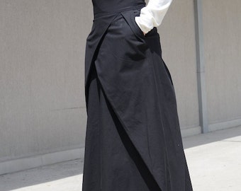 Rechte romantische rok over de volledige lengte met zakken, zwarte Boho hoge taille rok, avond loose fit bruidsmeisje rok, urban stijl kleding