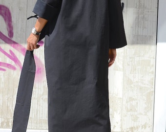 Plus size Extravagant Black Tunic, Maternity Raglan Sleeves Robe, Knee Length Black Robe, Cotton Loose Robe, Black Kimono Robe, Custom Robe