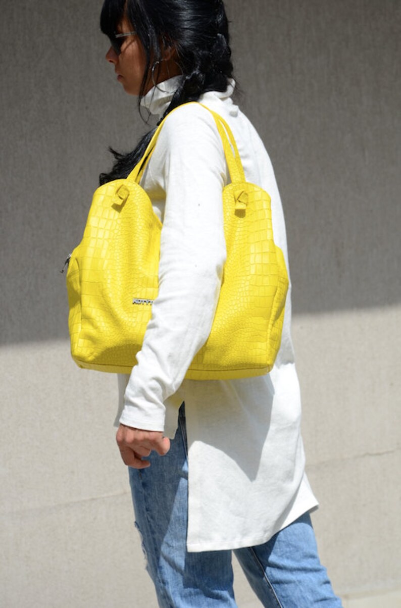 Genuine Leather Tote Bag With Zipper Soft Leather Work Bag in Etsy