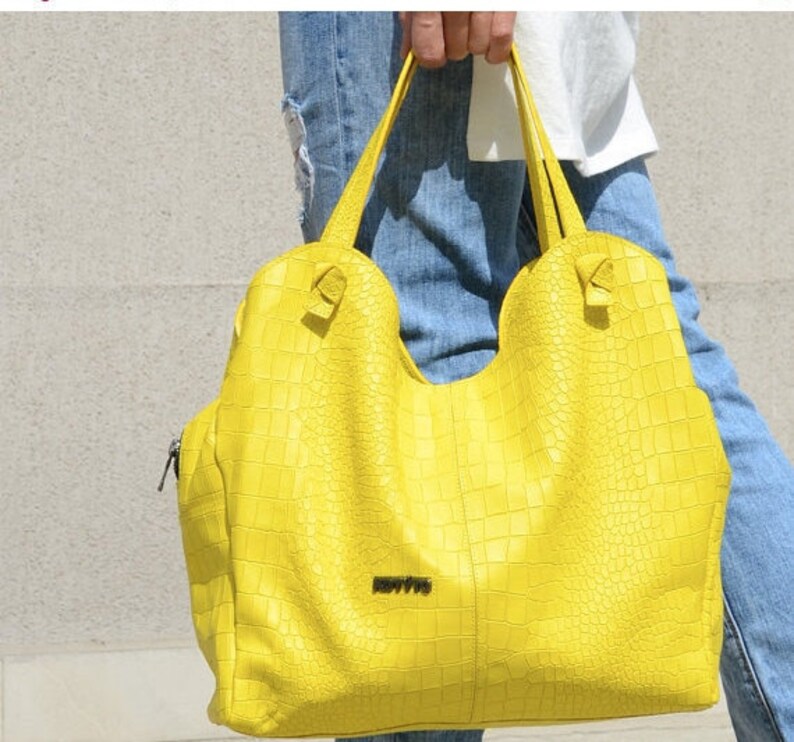 Genuine Leather Tote Bag With Zipper Soft Leather Work Bag in Etsy