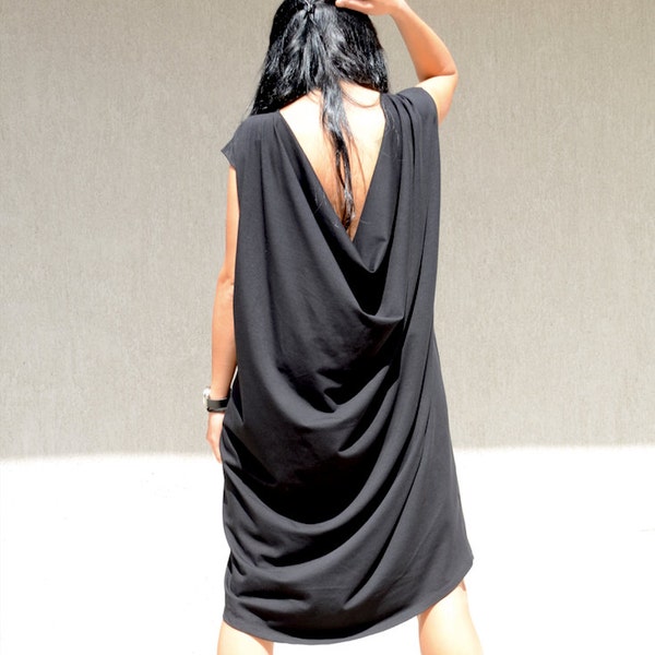 Backless Prom Dress, Black Club Dress by Kotyto Clothing