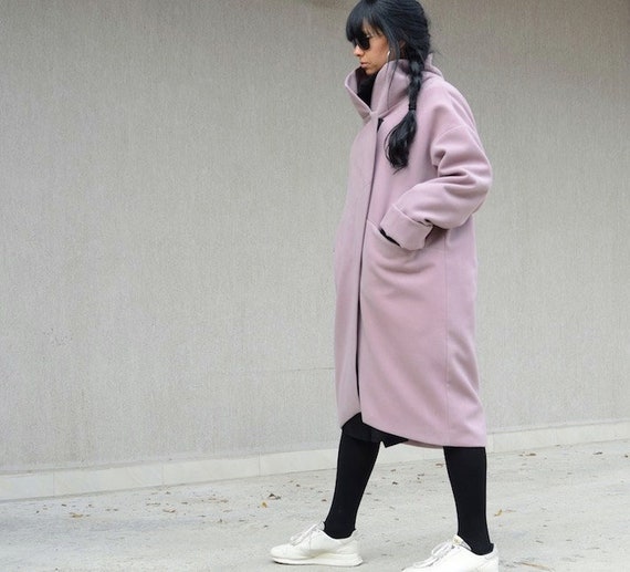 Oversized Purple Wool Coat With High Neck Pink Asymmetrical - Etsy