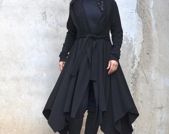 Elegant, hooded cloak, black color, classic outfit, long sleeves, excellent gift for her, suitable for plus sizes women
