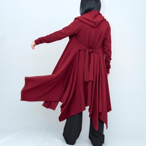 Maxi Red Renaissance Cloak with Hood, Knit Druid Cloak for Plus Size Women with Long Sleeves