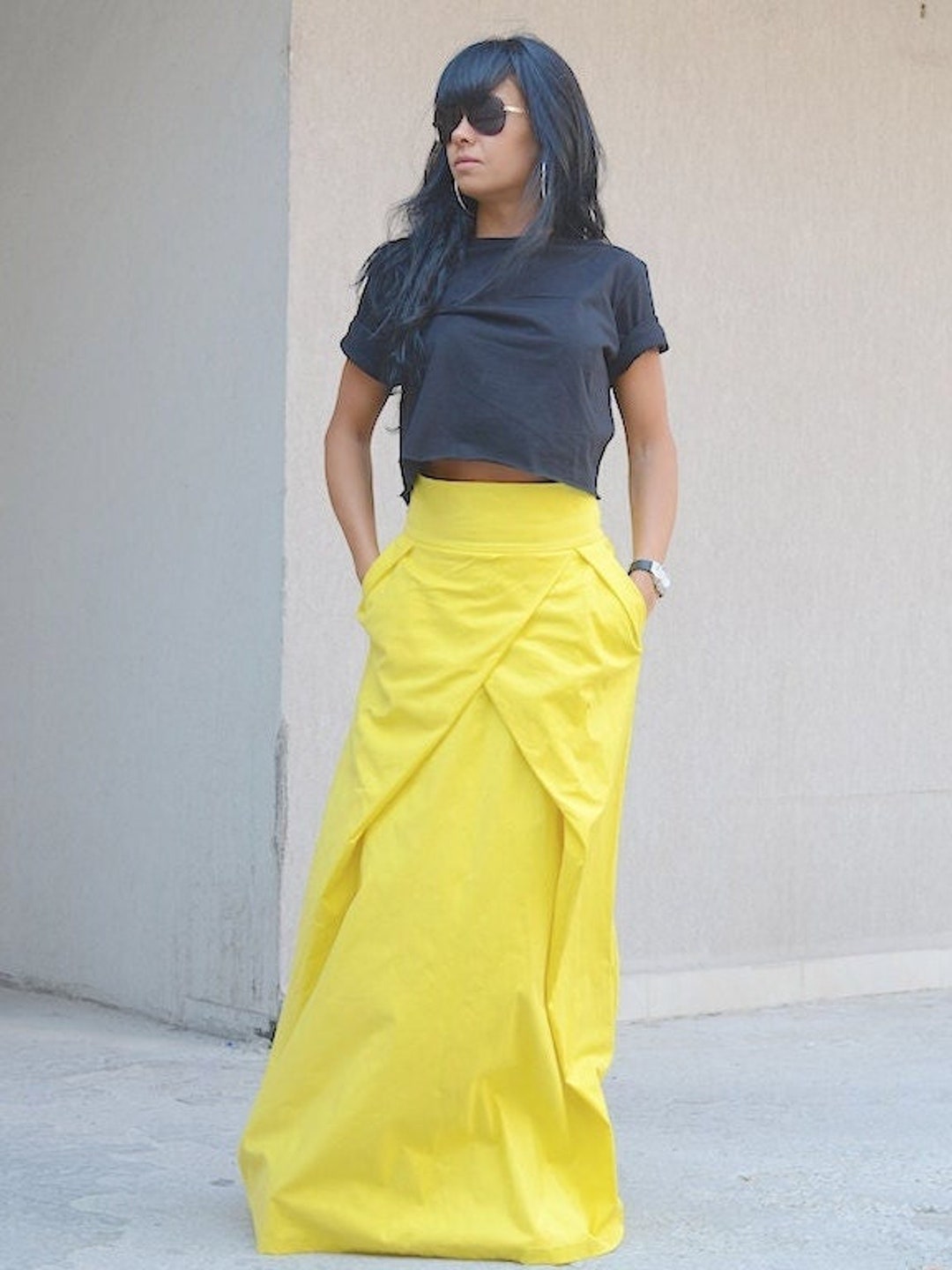 Yellow Maxi Skirt With Pockets Full Length and High Waisted - Etsy New  Zealand