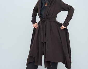Plus Size Dark Brown Hooded Cloak: Maxi Long Steampunk Coat