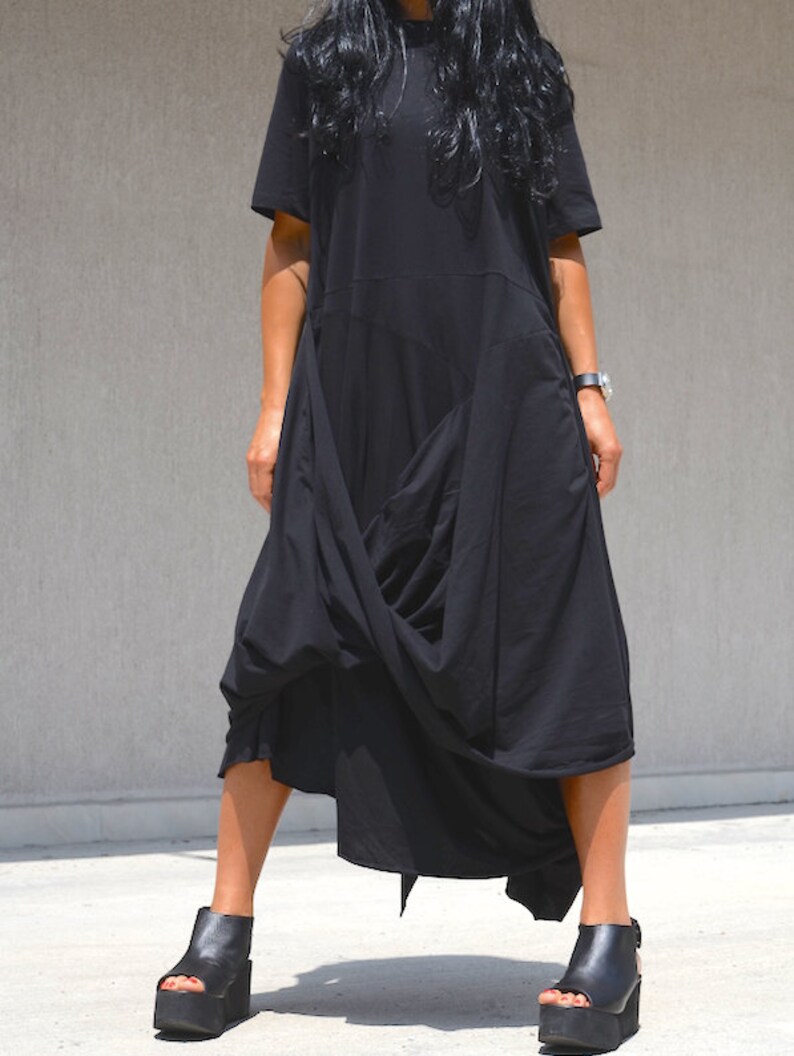 Avant Gard Loose Fit Dress Bias Cut Black Dress Knee Length Etsy