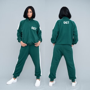 Two Piece Unisex Squid Green Designer Tracksuit , Game Plus Size Running Clothes for Women, Tracksuit Men Large