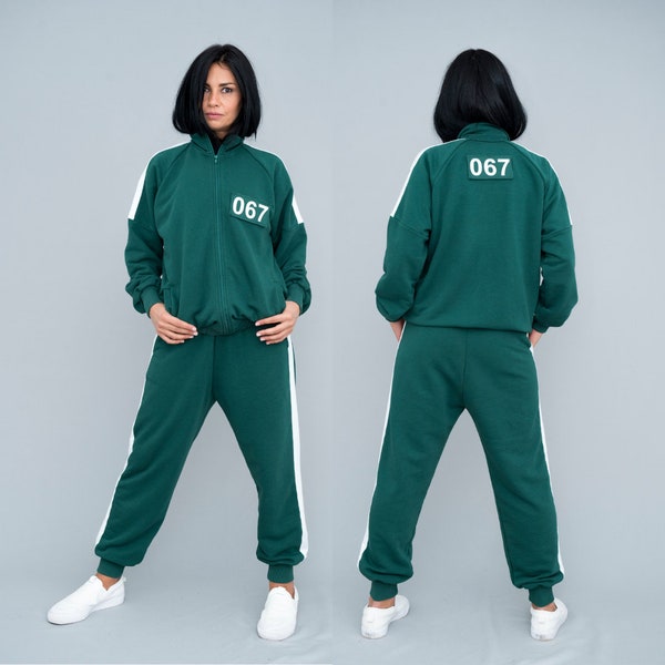 Zwei Stück Unisex Tintenfisch Grün Designer Trainingsanzug, Spiel Plus Size Laufbekleidung für Frauen, Trainingsanzug Herren Groß