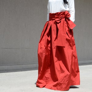 Red Maxi Skirt: Handmade High Waistband Formal Skirt