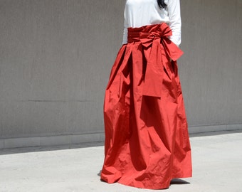 Red Maxi Skirt: Handmade High Waistband Formal Skirt