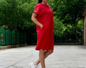 The must have red dress in every woman s wardrobe. Comfortable, cotton and linen, for plus women size, caftan type, good for travel