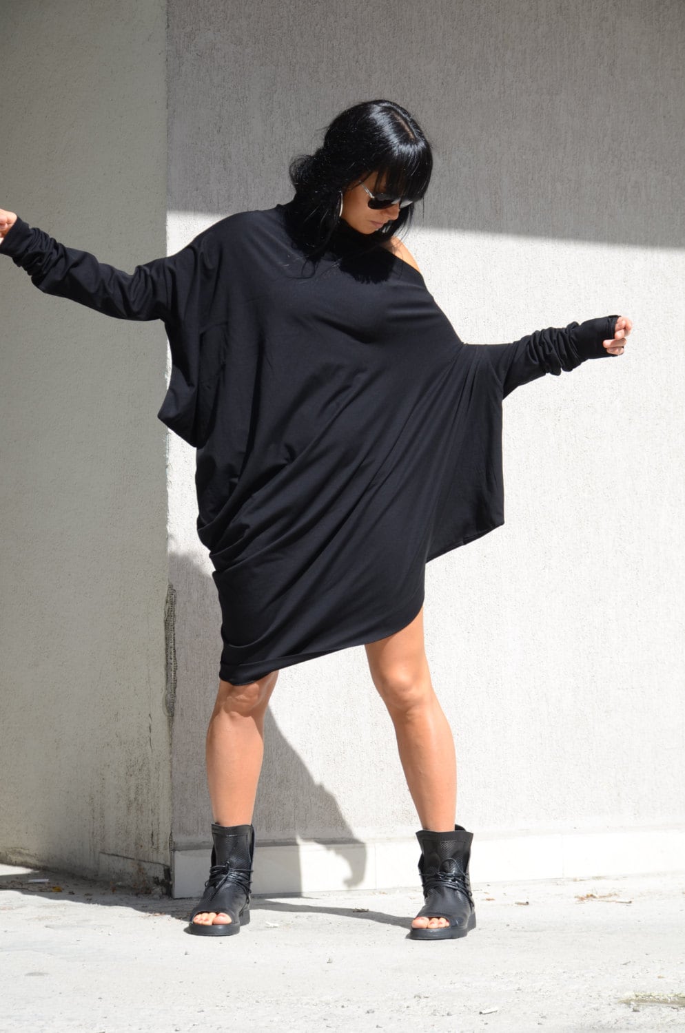 Oversize Black Dress with Extra Long Sleeves Off Shoulder | Etsy