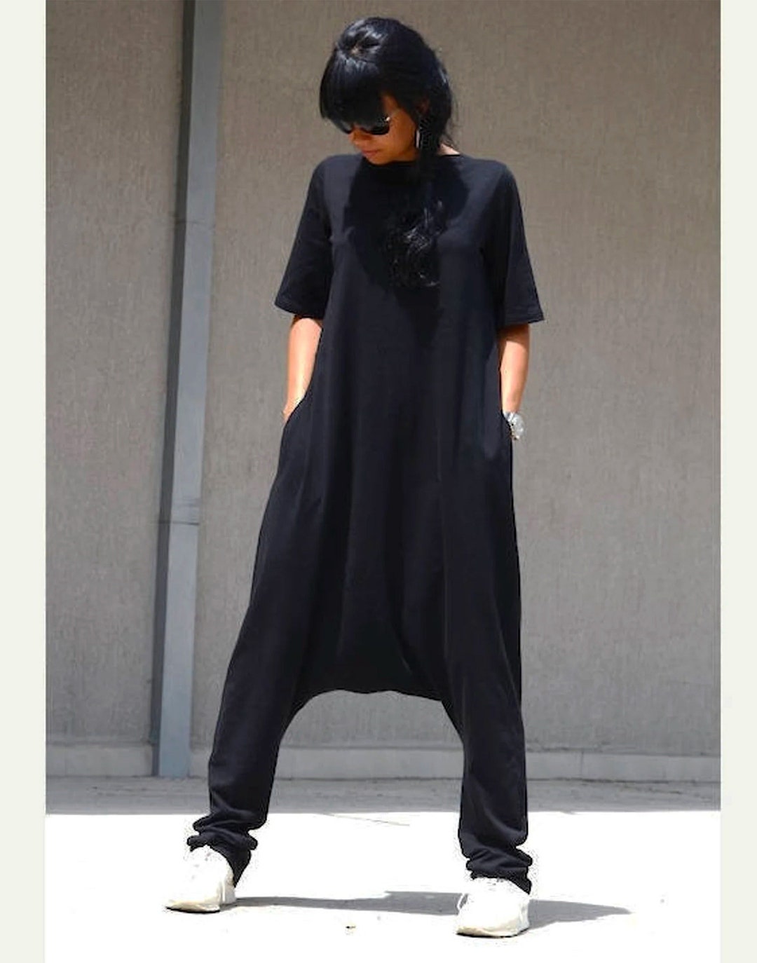 Floor Length Overall With Mid Sleeves Loose Black Harem - Etsy UK