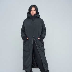 Long Puffer Coat, Avant Garde Jacket, Black Parka with High Collar, Hooded Quilted  Coat , Cyberpunk Puffer Jacket , Kotytostylelab clothing